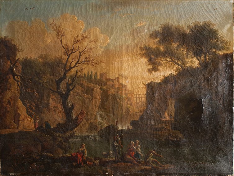 Claude-Joseph Vernet ´s “The Fishermen”; The painting before the painting conservation treatment. Claude-Joseph Vernet ´s “The Fishermen”; The painting before the painting conservation treatment.