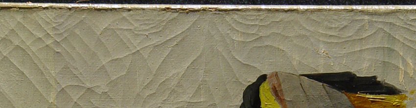 Tacking garland cracks are created due to an excessive tension of the fabric during the stretching of the canvas.