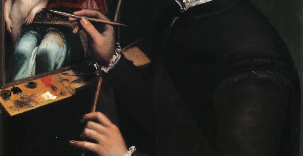 Sofonisba Anguissola. Self-portrait at the Easel Painting a Devotional Panel. 1556.
